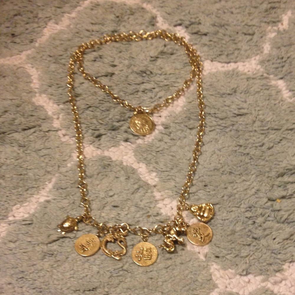 Gold charm necklace (worn long or doubled)